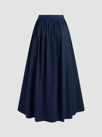 Jupe longue maxi en coton 100% avec volants, teinte unie, taille moyenne