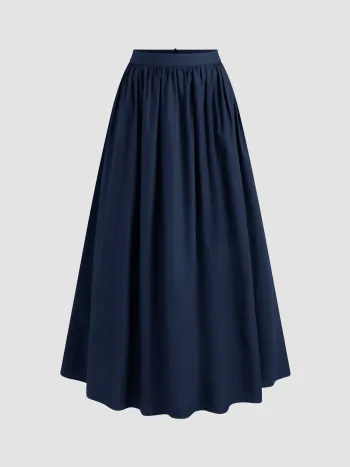 Jupe longue maxi en coton 100% avec volants, teinte unie, taille moyenne