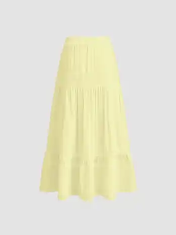 Baumwoll-Maxi-Rüffelskirt mit Mittlerer Hüfte und Stickerei