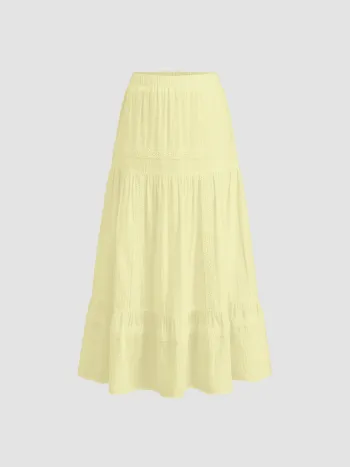 Baumwoll-Maxi-Rüffelskirt mit Mittlerer Hüfte und Stickerei