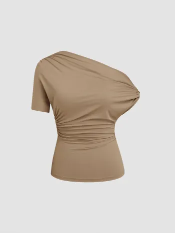 Asymmetrical Neck Ruched Top