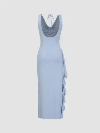 Maxikleid mit Rundhalsausschnitt, Spitzenrand und geschlitztem Rücken