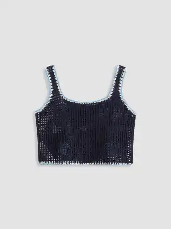 Crop Tops Cami en maille avec motifs d'étoiles de mer, de coquillages et de méduses et bordures contrastées