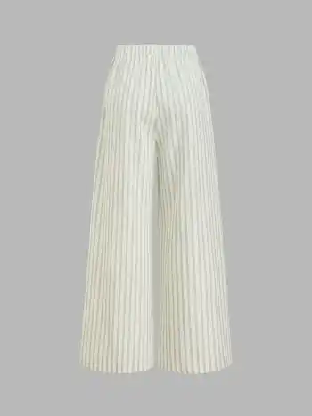 Cotton-blend Stripe Bandeau & Knotted Wide Leg Trousers Set