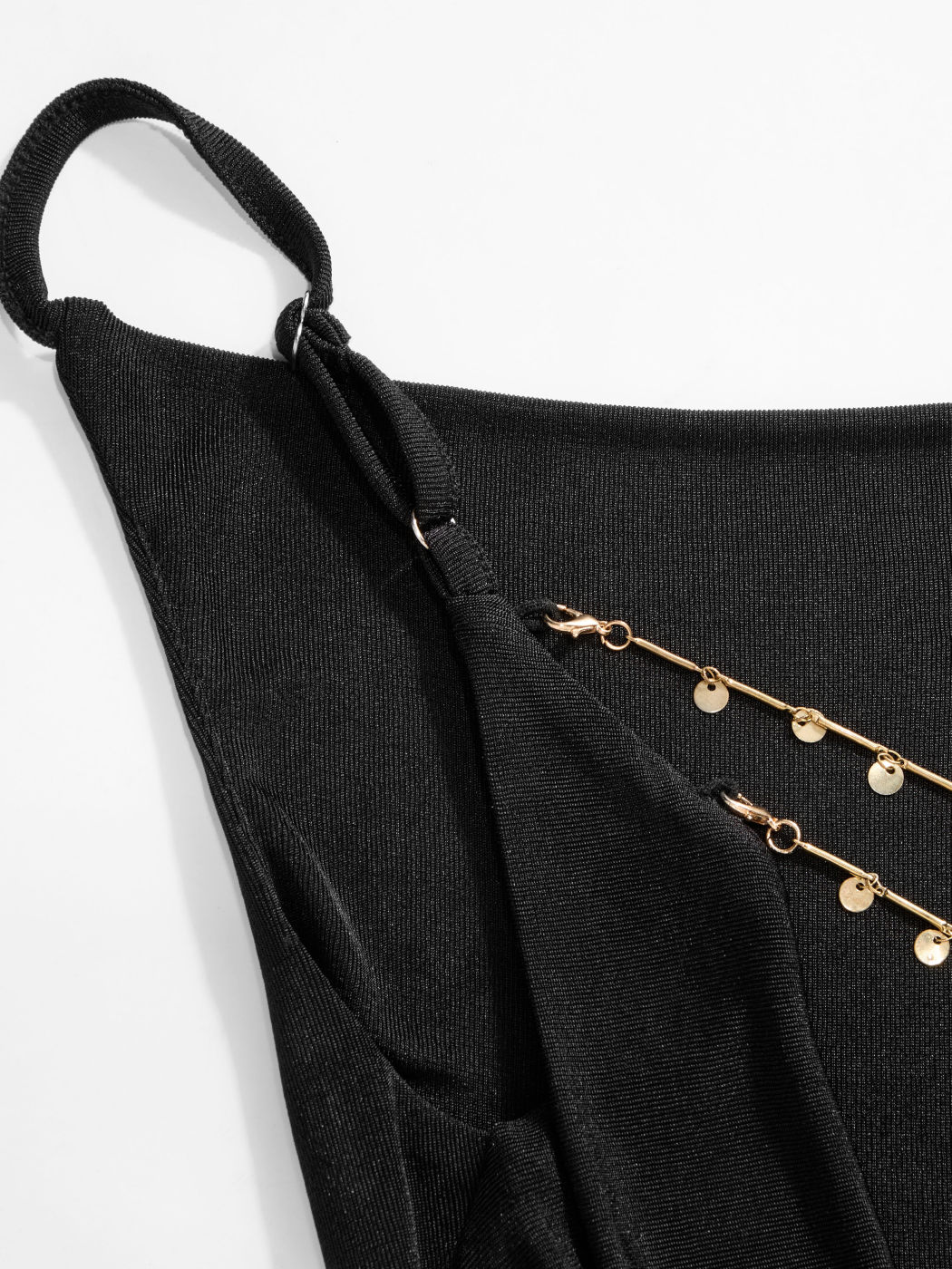 Cowl Neck Metal Chain Backlesss Ruched Wide Leg Jumpsuit