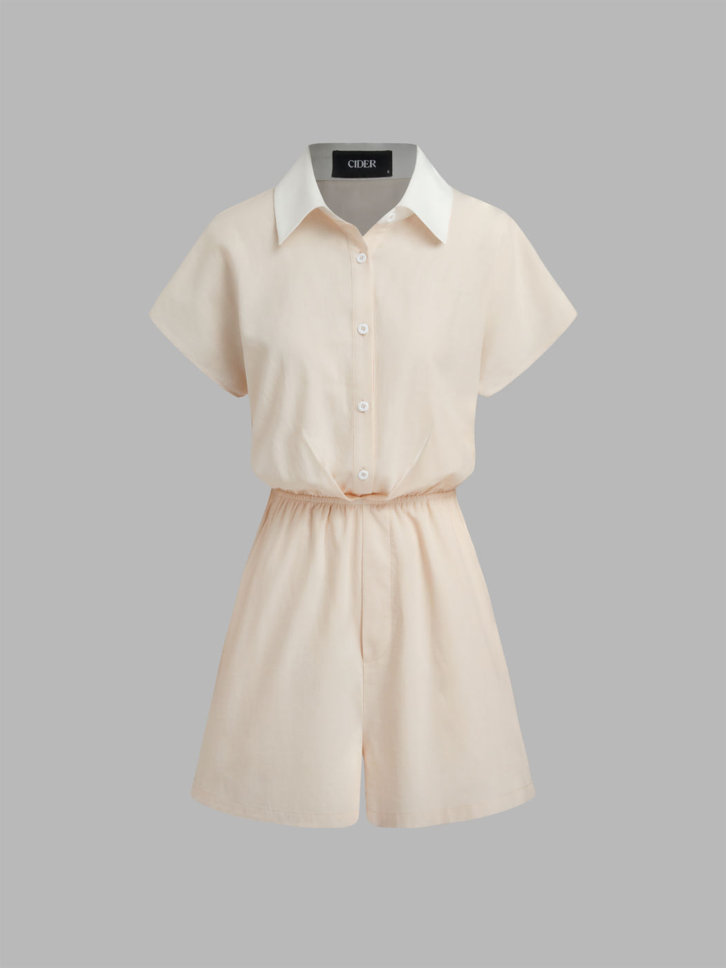 Linen-blend Polo Elastic Waist Romper