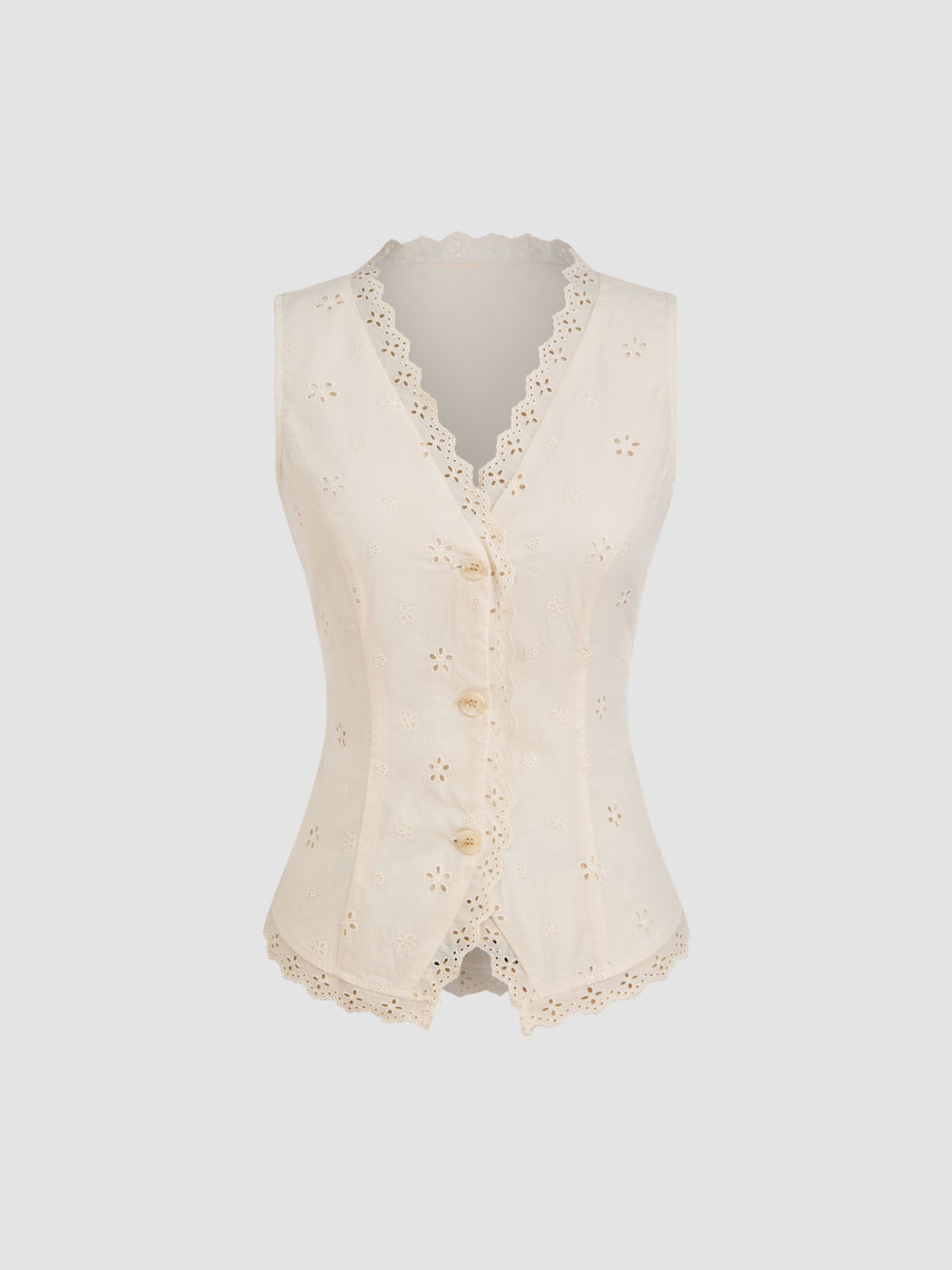 Cotton V-neck Broderie Anglaise Belted Vet