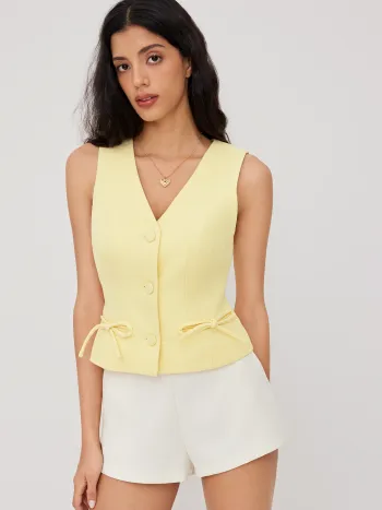 Jacquard-V-Ausschnitt-Bows-Blazer-Weste