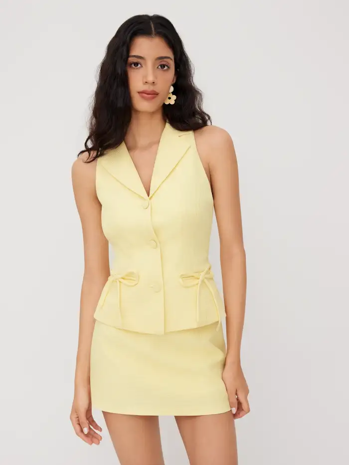 Square Neck Waistcoat & Mid Rise Mini Skirt