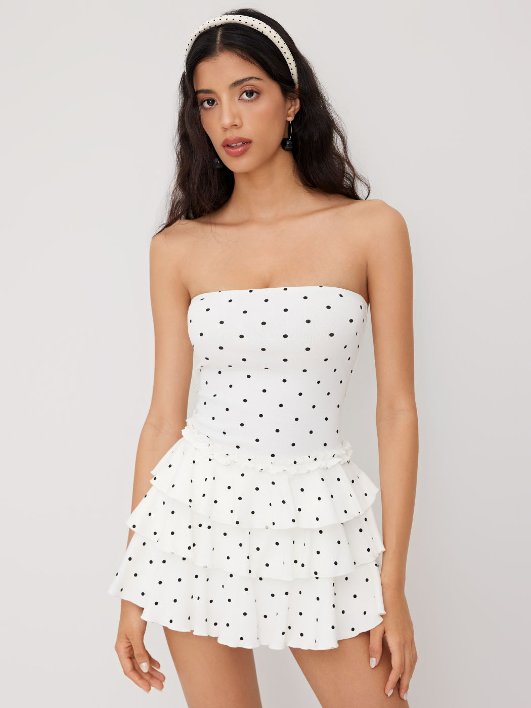 Polka Dot Layered Ruffle Hem Mini Dress