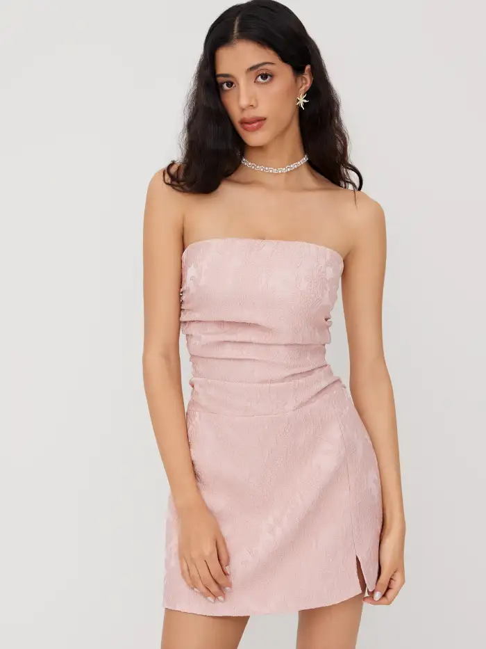 Party Dress For Party New Years Holiday Dress special occasion dresses Jacquard Jacquard Floral Lace Up Ruched Bandeau Mini Dress For Date Party Dress For Party New Years Holiday Dress special occasion dresses Jacquard Jacquard Floral Lace Up Ruched Bandeau Mini Dress For Date