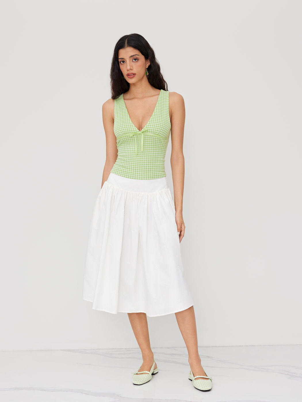 V-neck Gingham Bowknot Tank Top