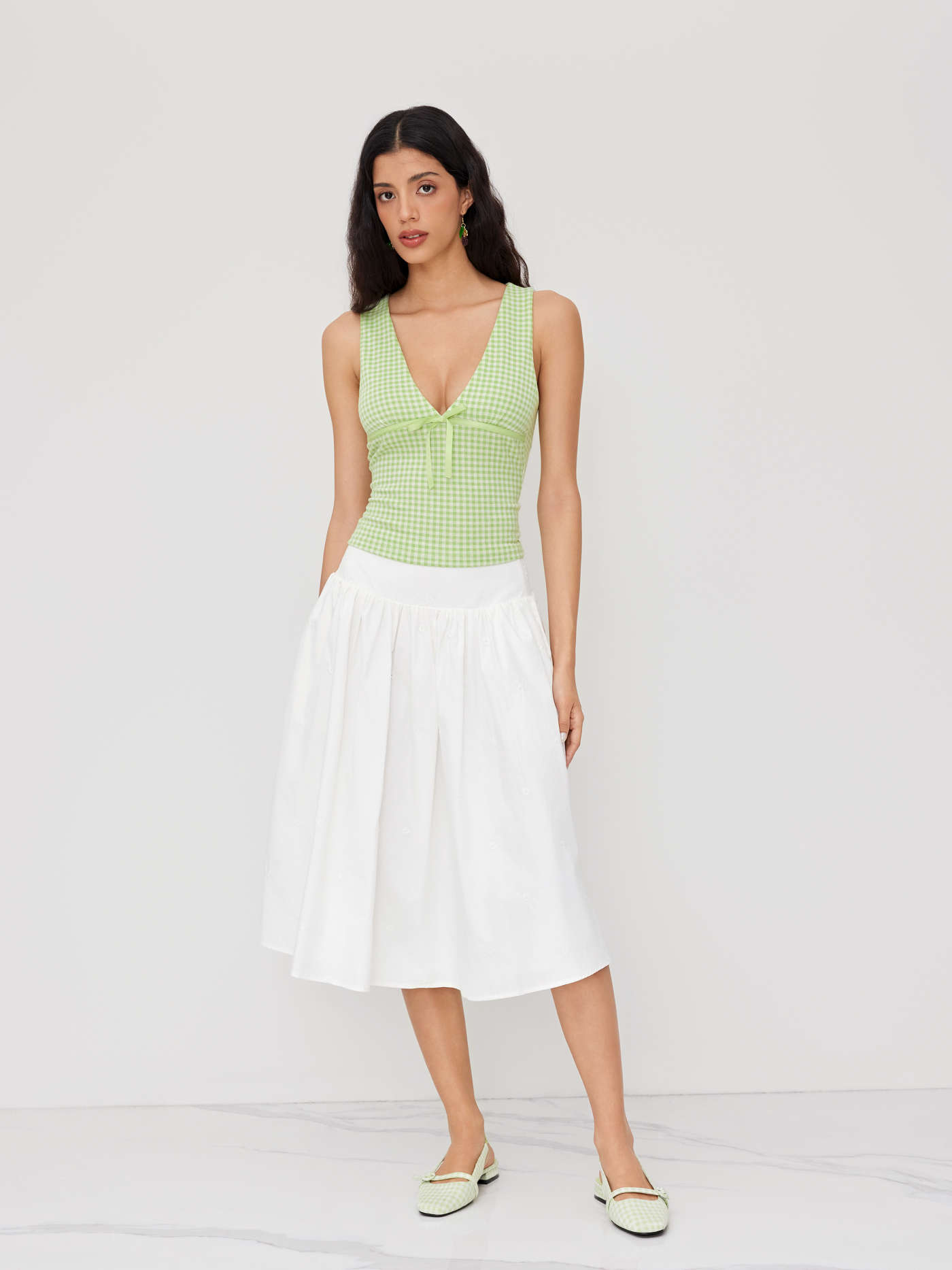 V-neck Gingham Bowknot Tank Top