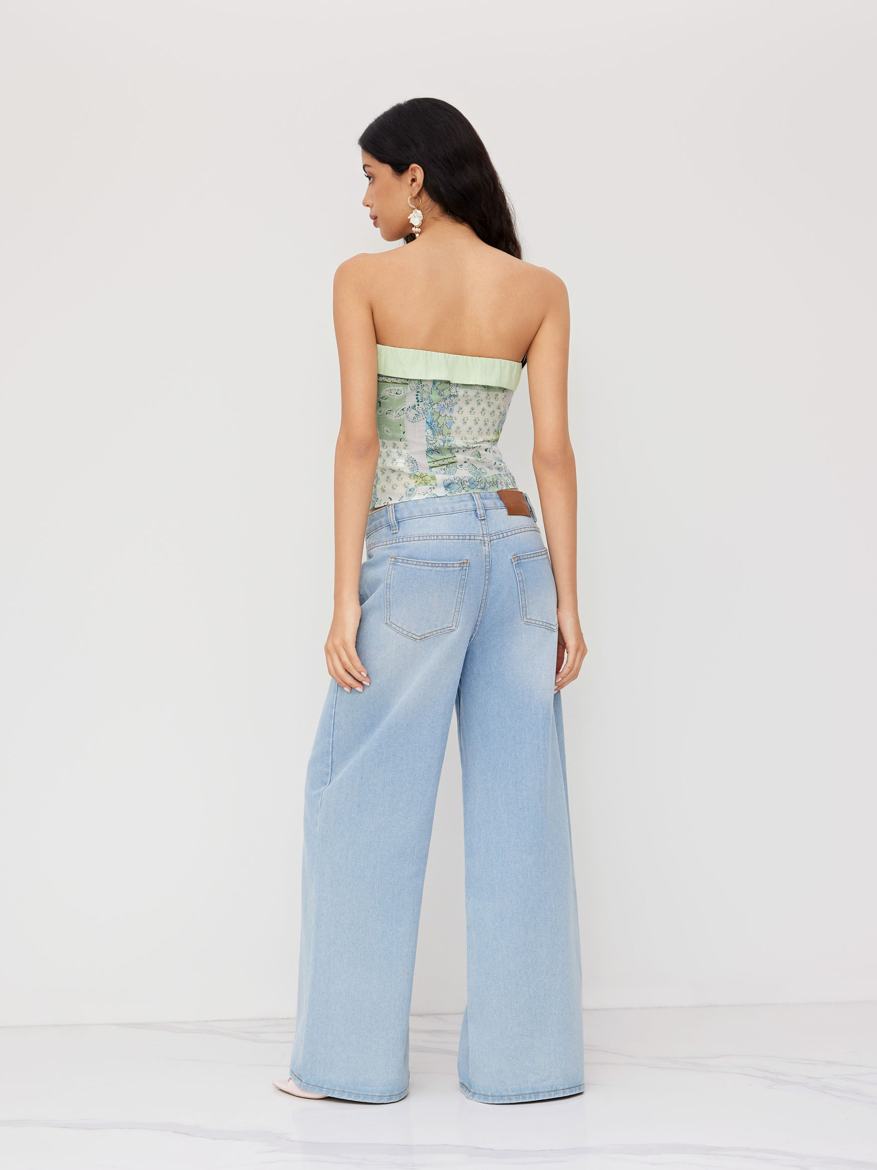 Cotton-blend Paisley Ruched Fold Over Bandeau Top
