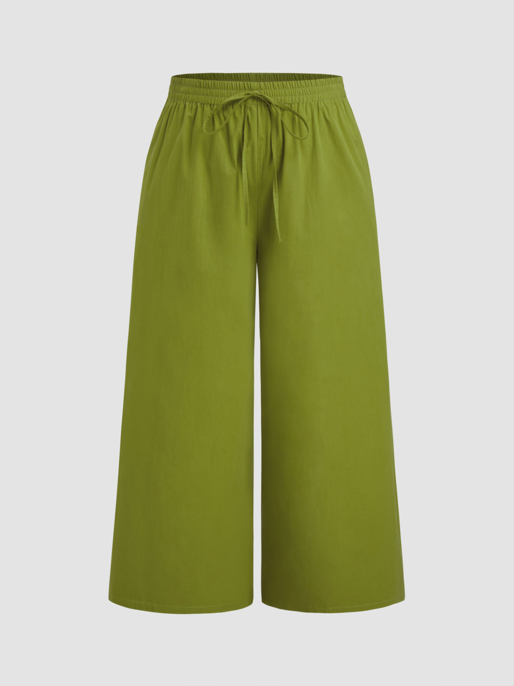 Cotton Mid Rise Drawstring Wide Leg Trousers Curve & Plus