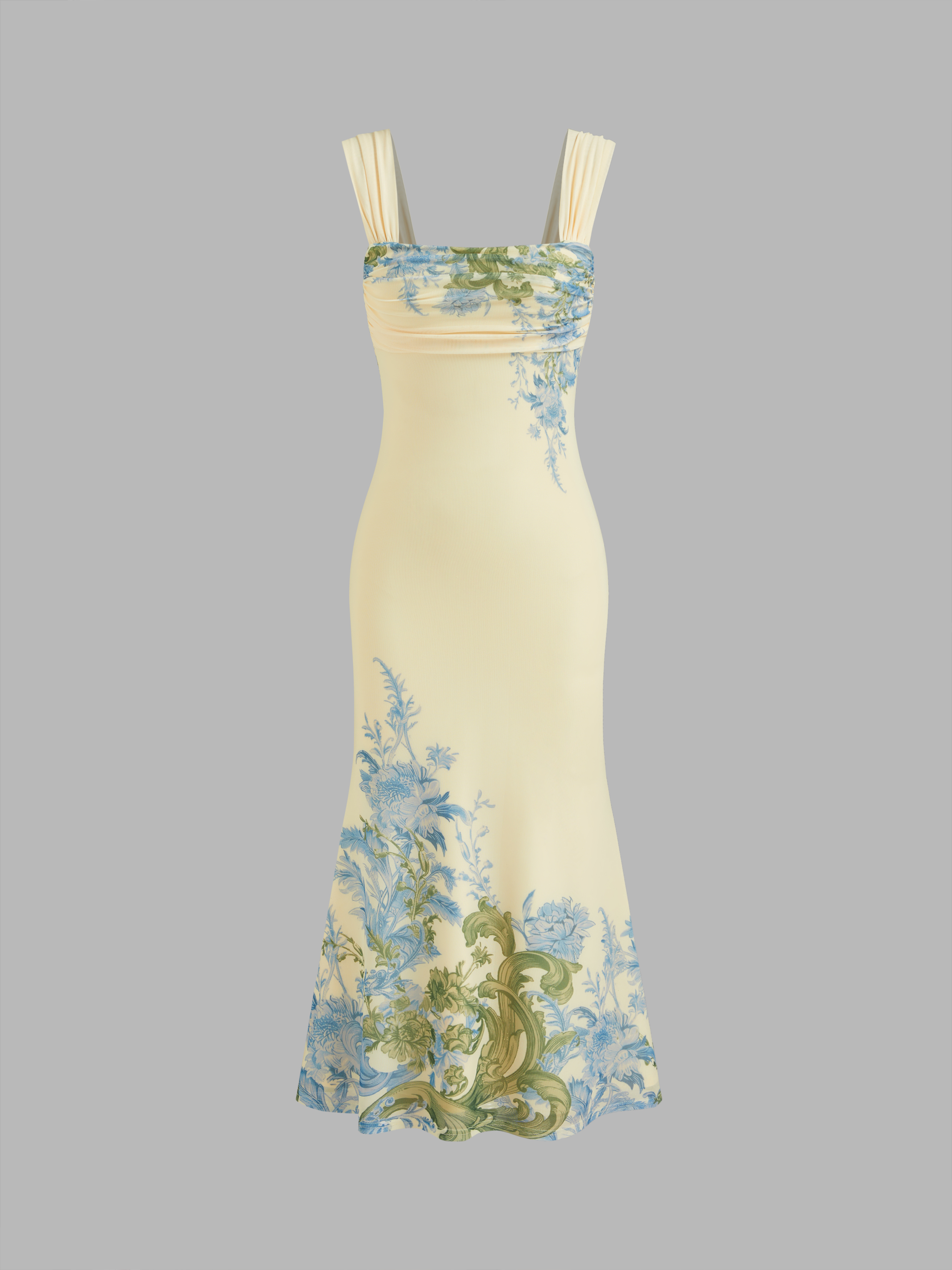 Lace Trimmed Floral DressサイズM Woven Square Neck Floral Lace Trim Knotted Mini Dress For Date