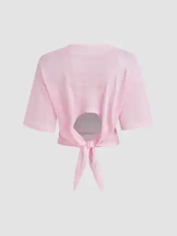 Where's The Cabana Mesh Graphic Knotted Back Oversized Tee