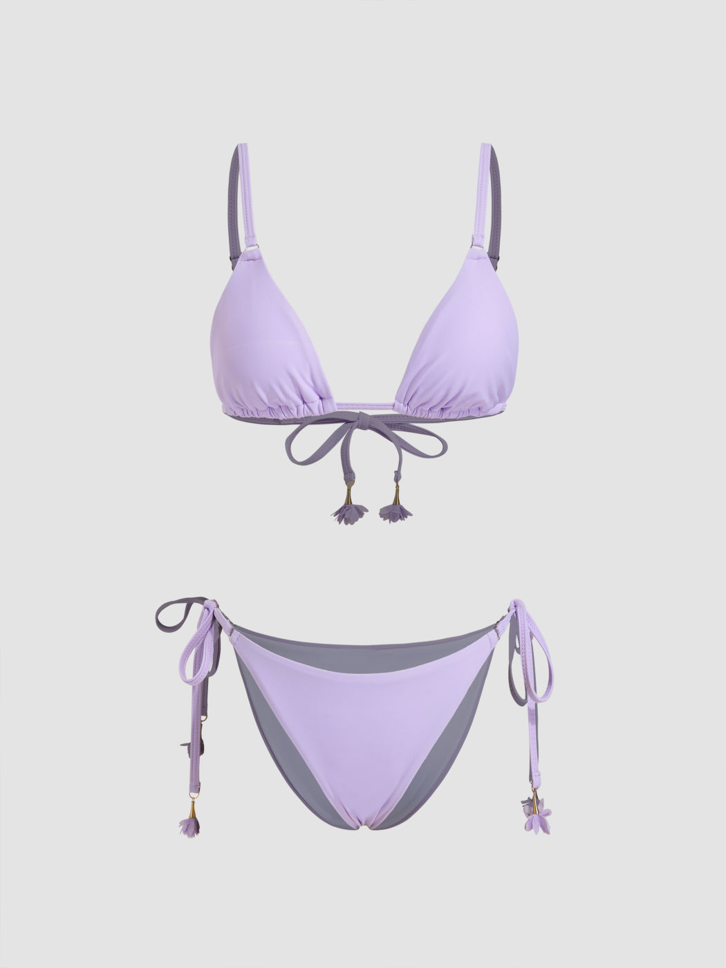V-neck Knotted Flower Detail Triangle Tie Side Bikini Set