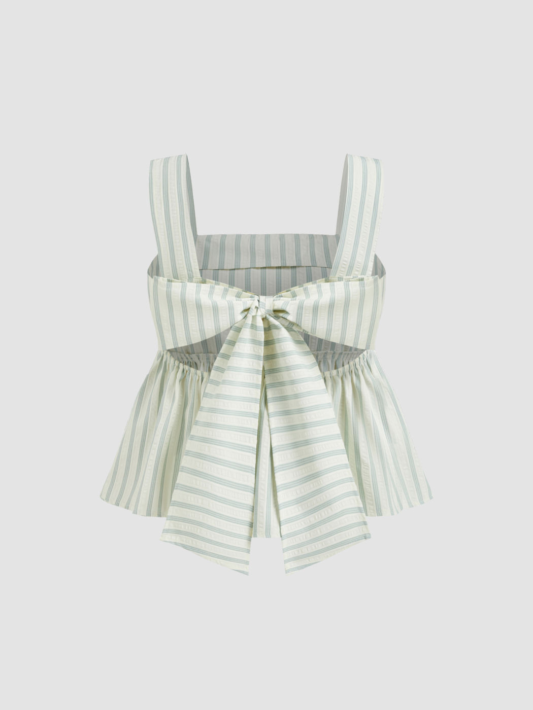 Top Cami Curve & Plus a righe con fiocco e volant, scollo quadrato in misto cotone