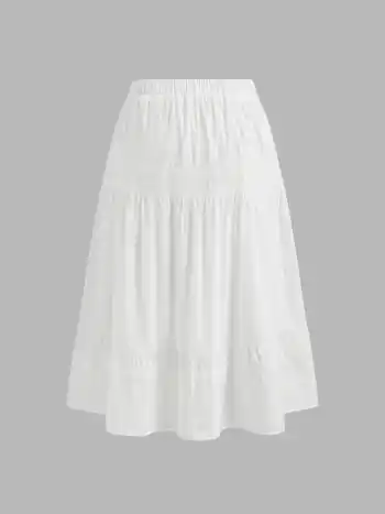 Cotton Mid Rise Embroidery Ruffle Maxi Skirt Curve & Plus