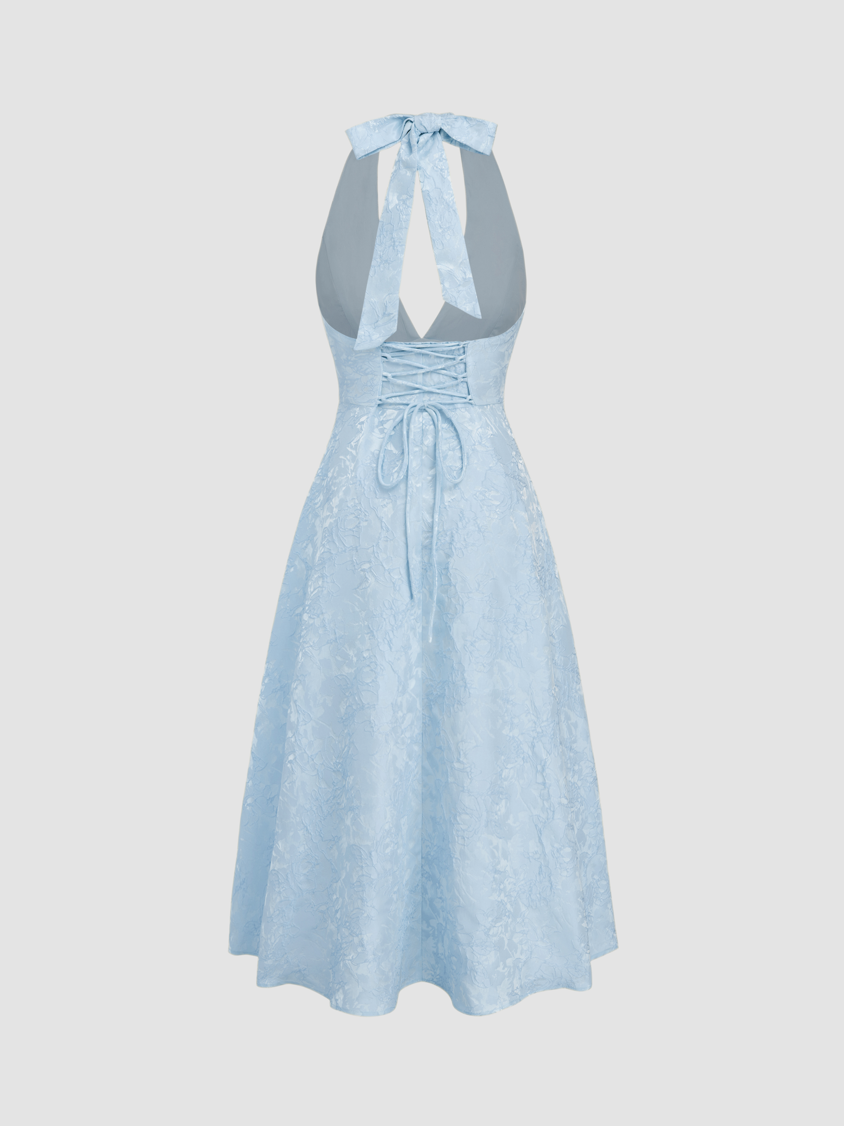 slim fit dress slacks Uliana White Floral Lace Halterneck Maxi Dress - White 4 main image 1
