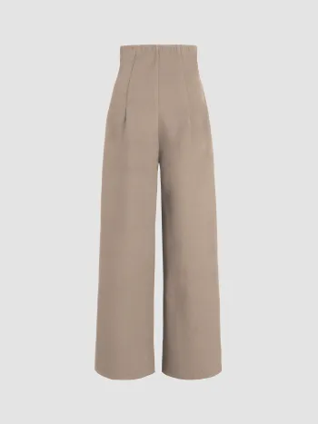 Petite Solid High Waist Knitted Wide Leg Trousers