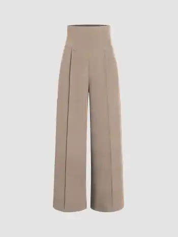 Petite Solid High Waist Knitted Wide Leg Trousers