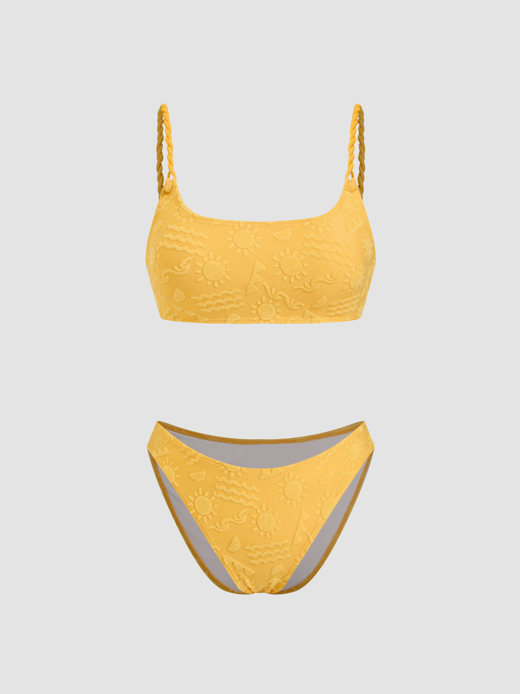 U-neckline Weather Texture Bracelet Cheeky Bikini Set