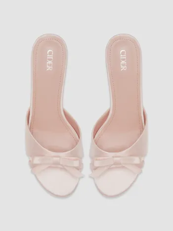 TWO-TONE BOWKNOT SATIN MID HEEL SANDALS