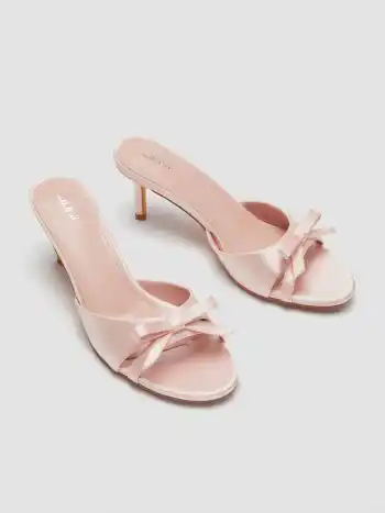 TWO-TONE BOWKNOT SATIN MID HEEL SANDALS