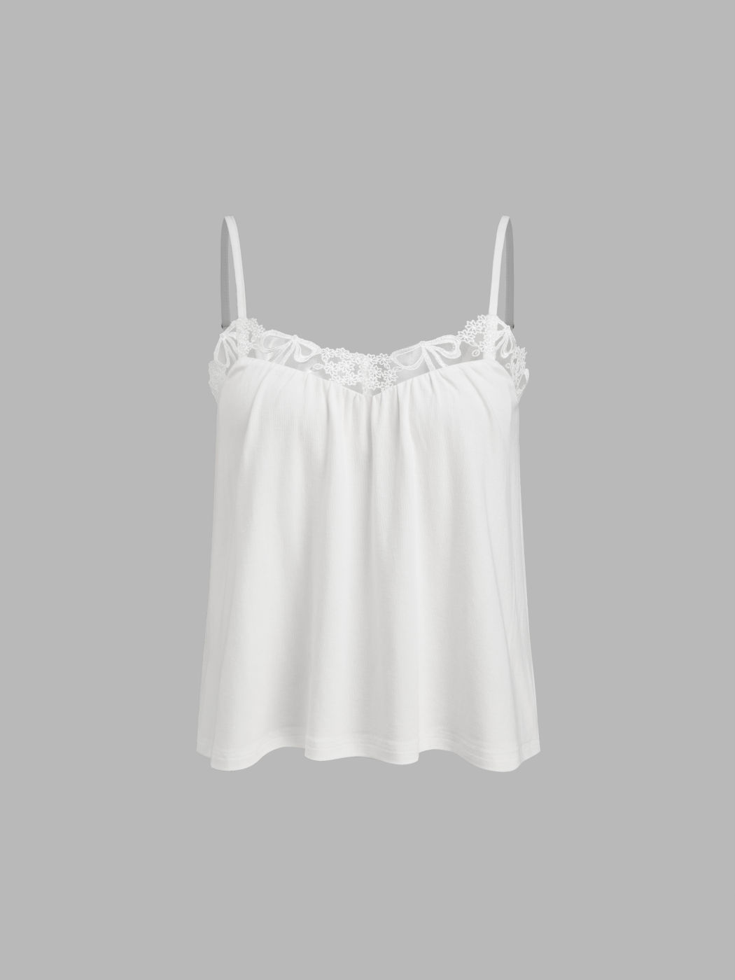 V-neck Bowknot Lace Trim Cami Crop Top & Mid Rise Lettuce Trim Elastic Waist Shorts Loungewear Set