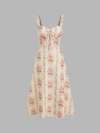 Cotton V-neck Floral Shirred Maxi Dress