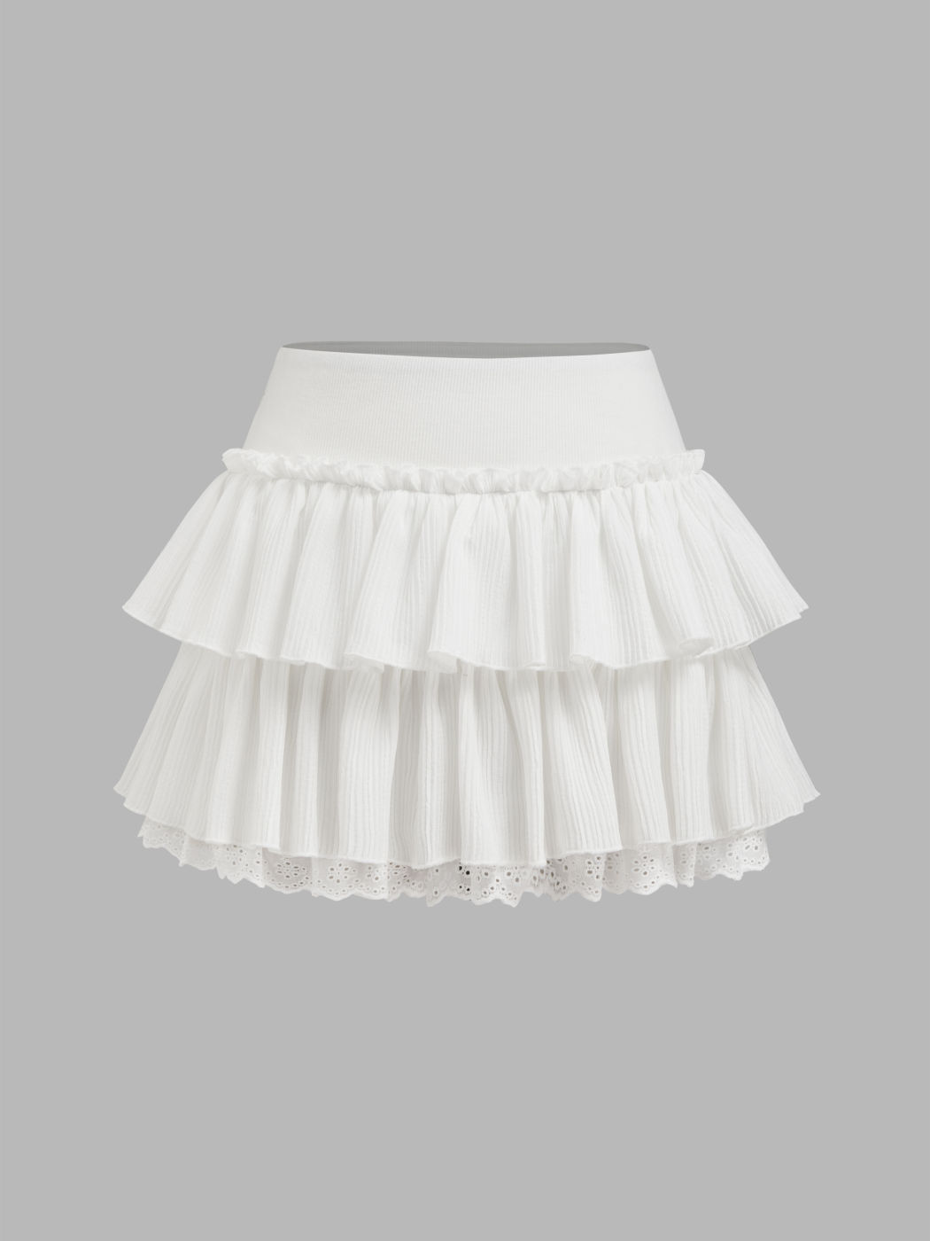 Englische Stickerei Hochbund Salatrand Schichtiges Mini-Skort