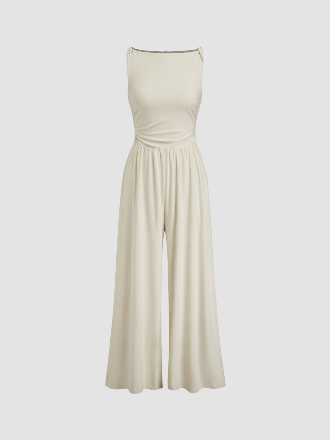 Jersey Boat Neck Twist Ruched Wide Leg Jumpsuit