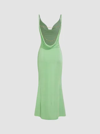 Cowl Neck Backless Chain Detail Cami Top