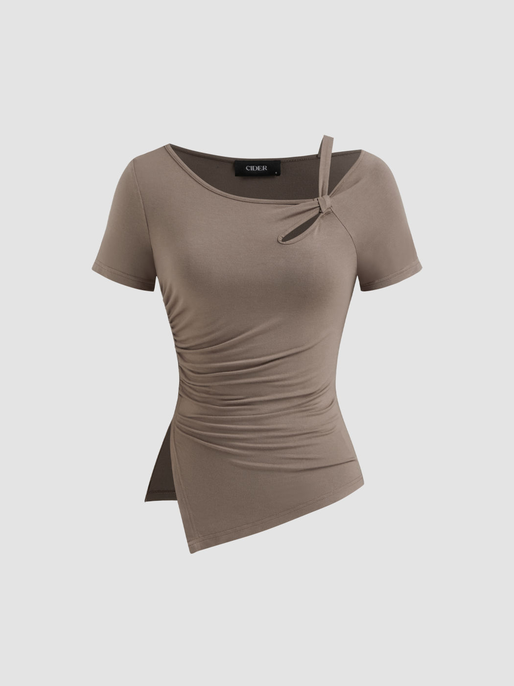 Asymmetrical Neck Cut Out Ruched Split Top