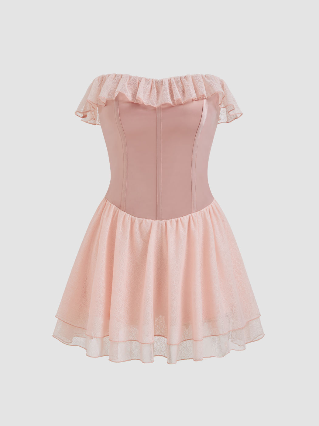 Satin Bandeau Ruffle Hem Layered Corset Micro Romper