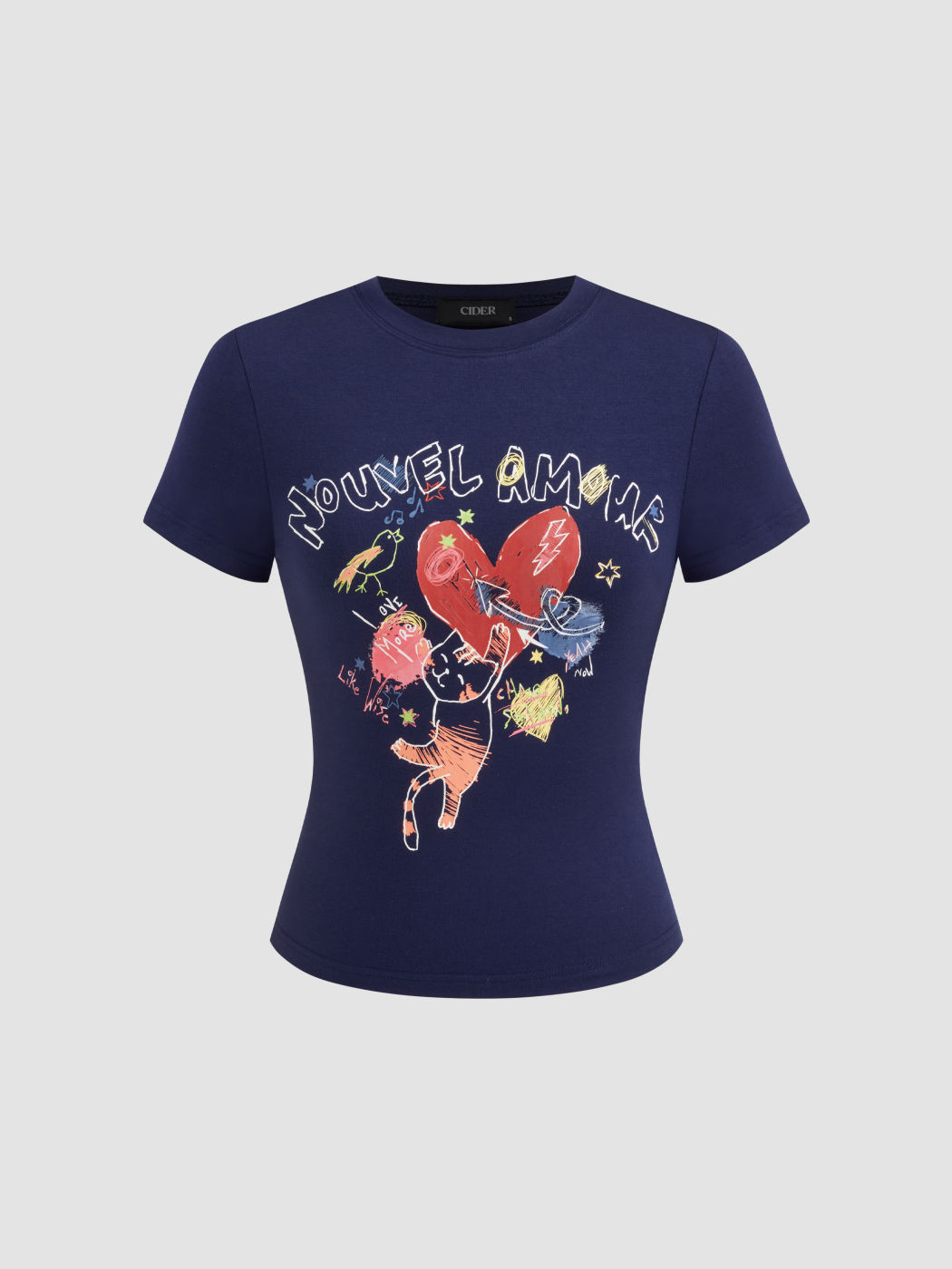 Cat Heart Drawing Graphic Short Sleeve Tee