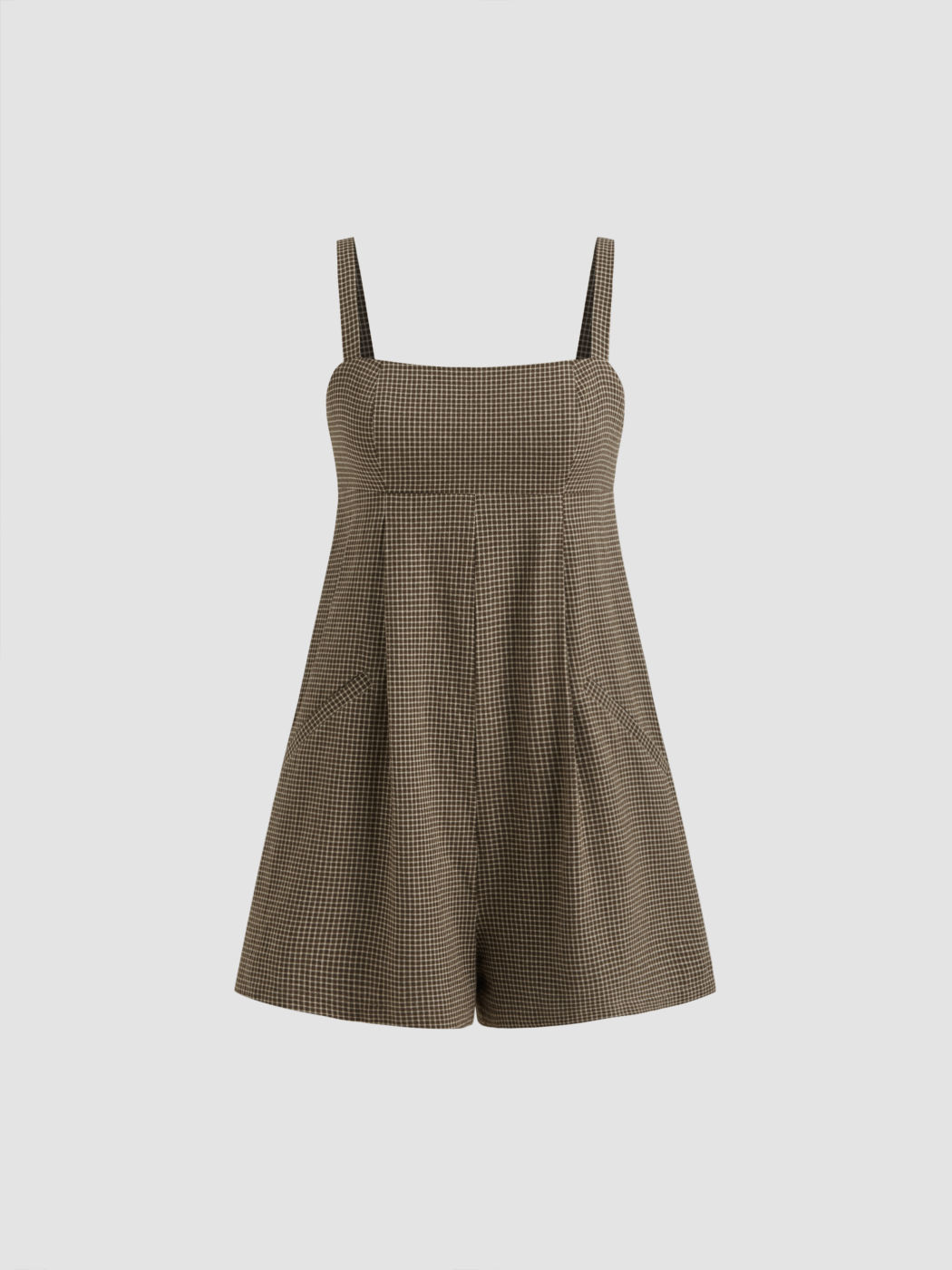  Cotton Square Neck Check Shirred Romper