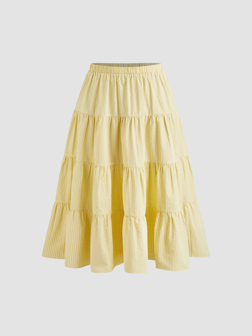 Cotton-blend Mid Rise Stripe Tiered Maxi Skirt Curve & Plus