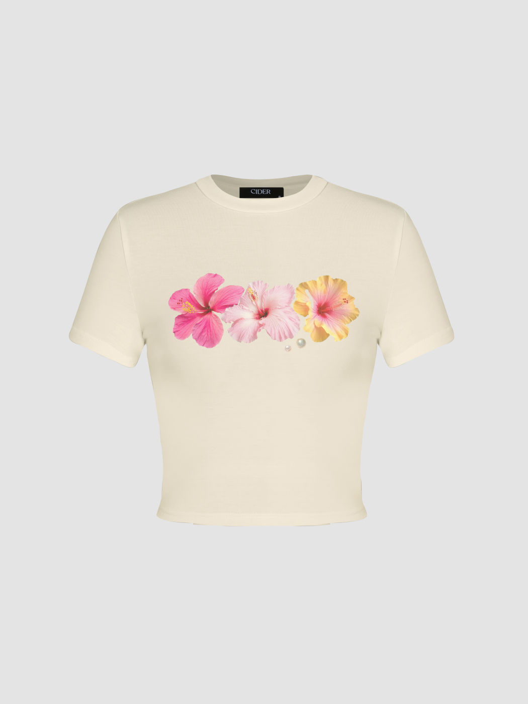 Round Neckline Floral Graphic Crop Tee