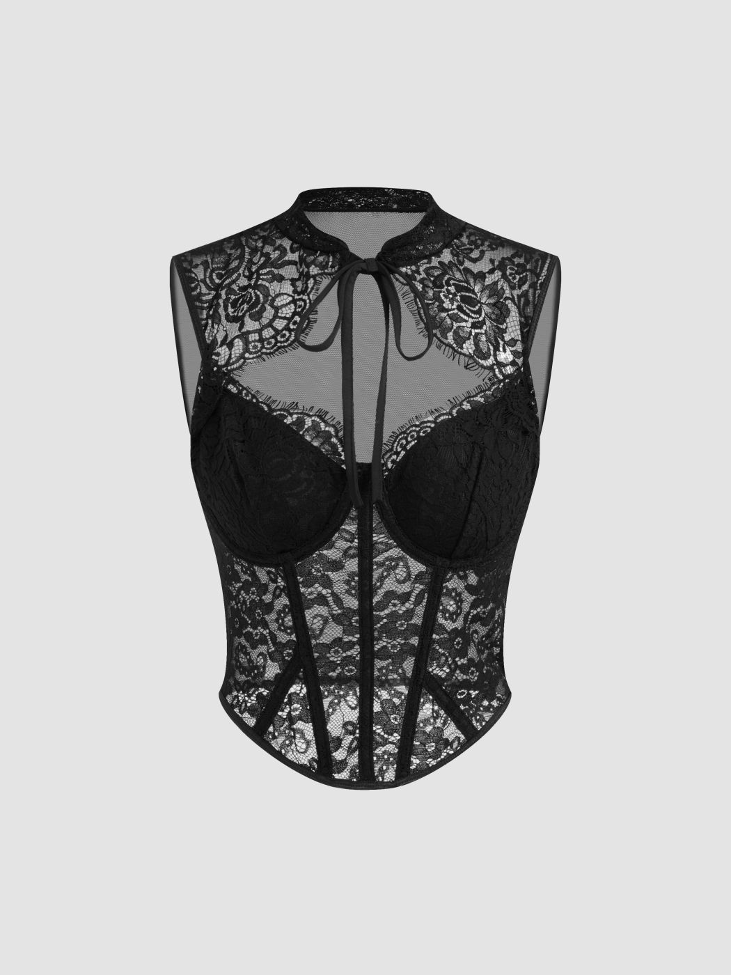 Standkragen-Lace-Ausschnitt-Korsett-Tank-Top
