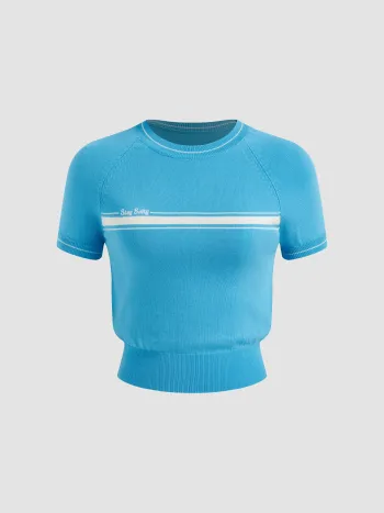 Knit Stay Salty Contrasting Binding Short Sleeve Top