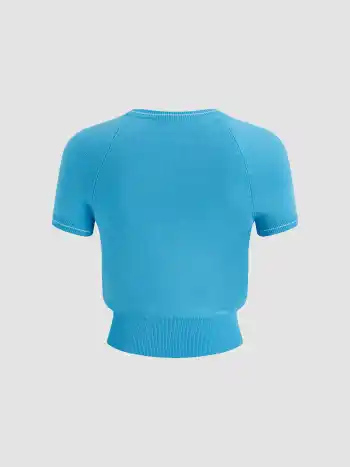Knit Stay Salty Contrasting Binding Short Sleeve Top