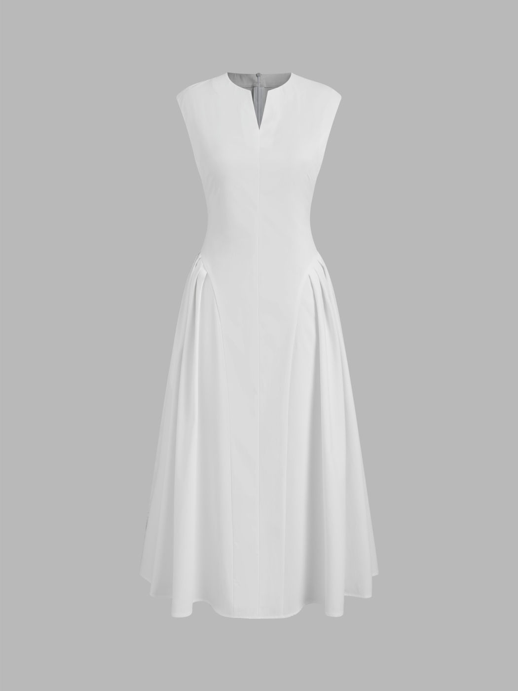 V-neck Solid Pleated Sleeveless Maxi Dress