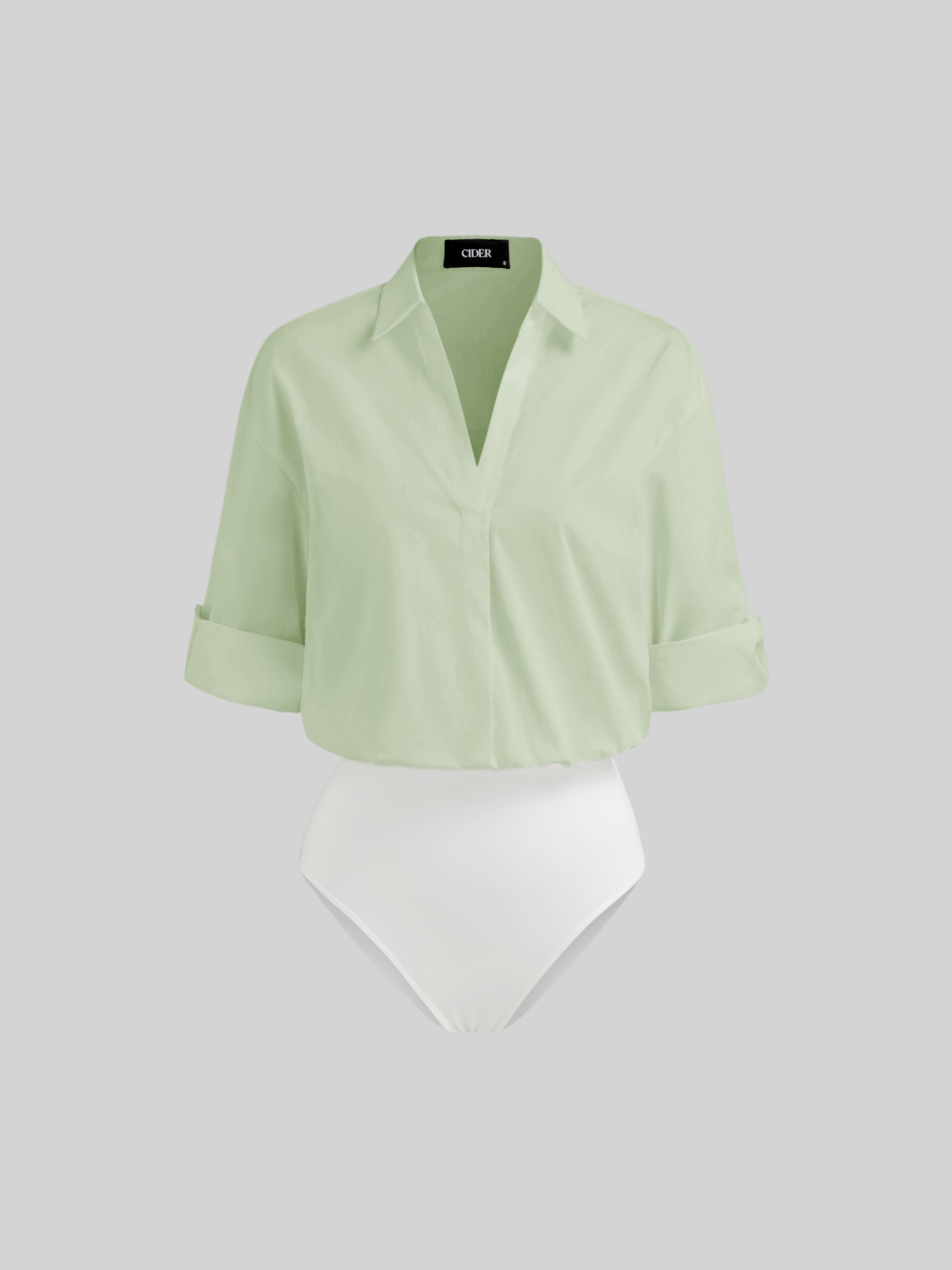 Knit Fabric 100% Cotton Collar Roll-up Sleeve Shirt Bodysuit For Daily Casual