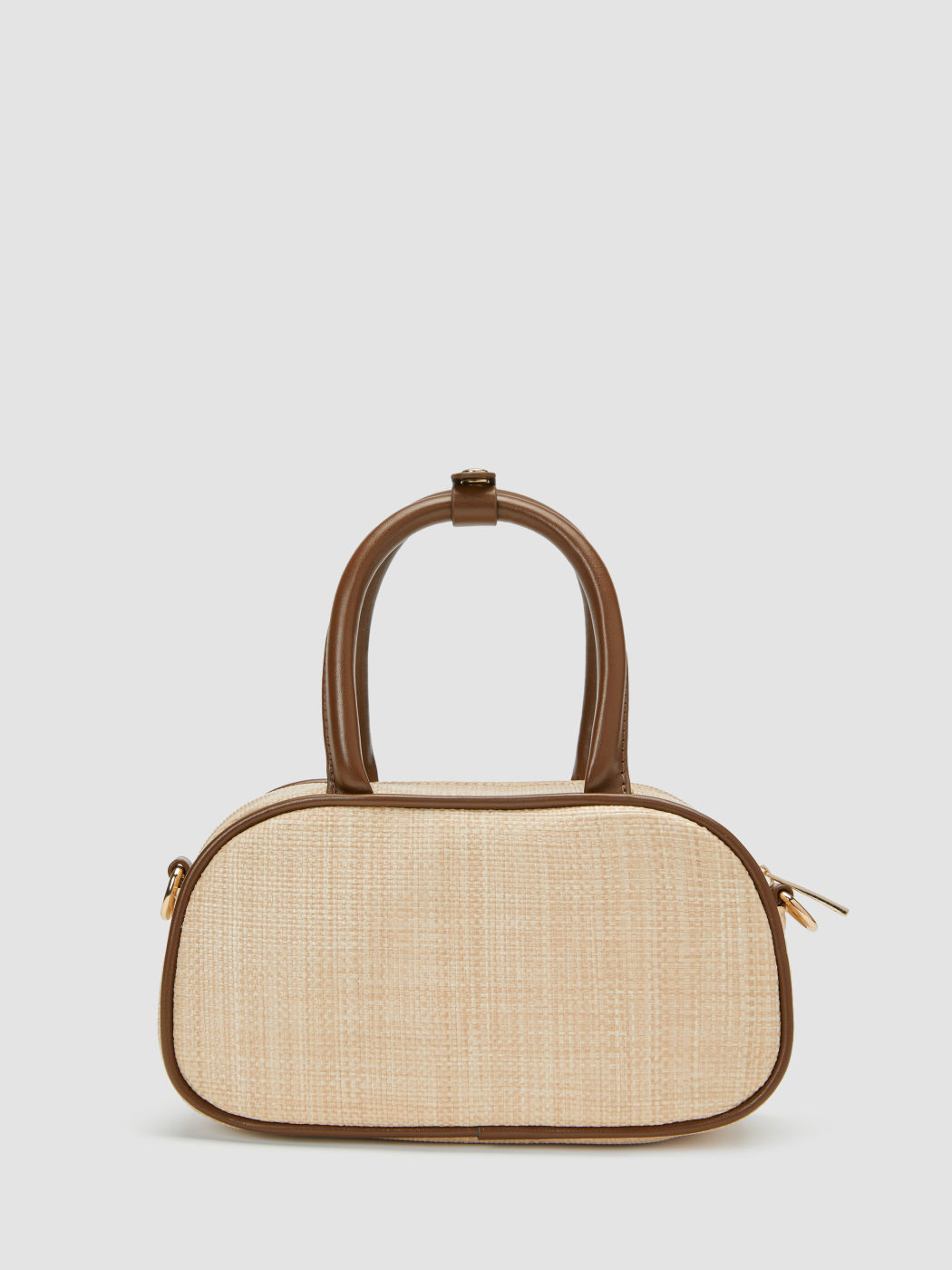 MINI TWO-TONE WOVEN & FAUX LEATHER HANDBAG