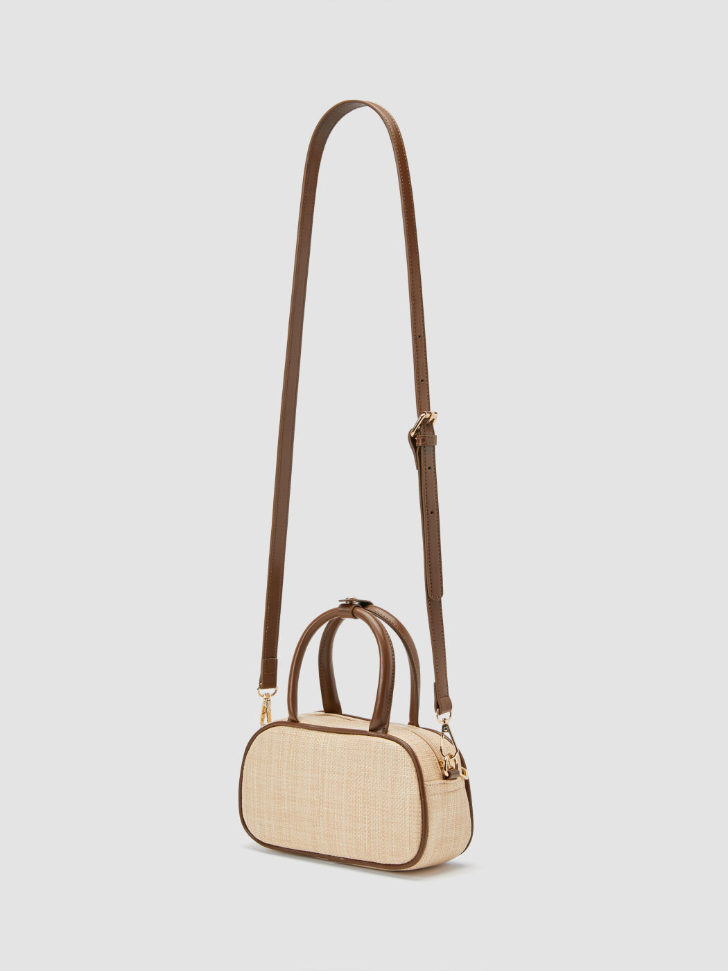 MINI TWO-TONE WOVEN & FAUX LEATHER HANDBAG