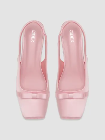 BOWKNOT  SQUARE TOE SATIN HEELS