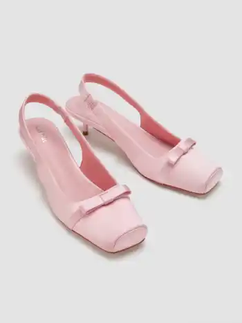 BOWKNOT  SQUARE TOE SATIN HEELS